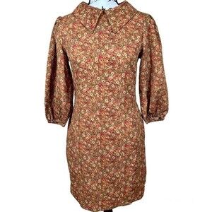 Code x Moda brown floral dress collar A line 3/4 sleeve size XS cottagecore